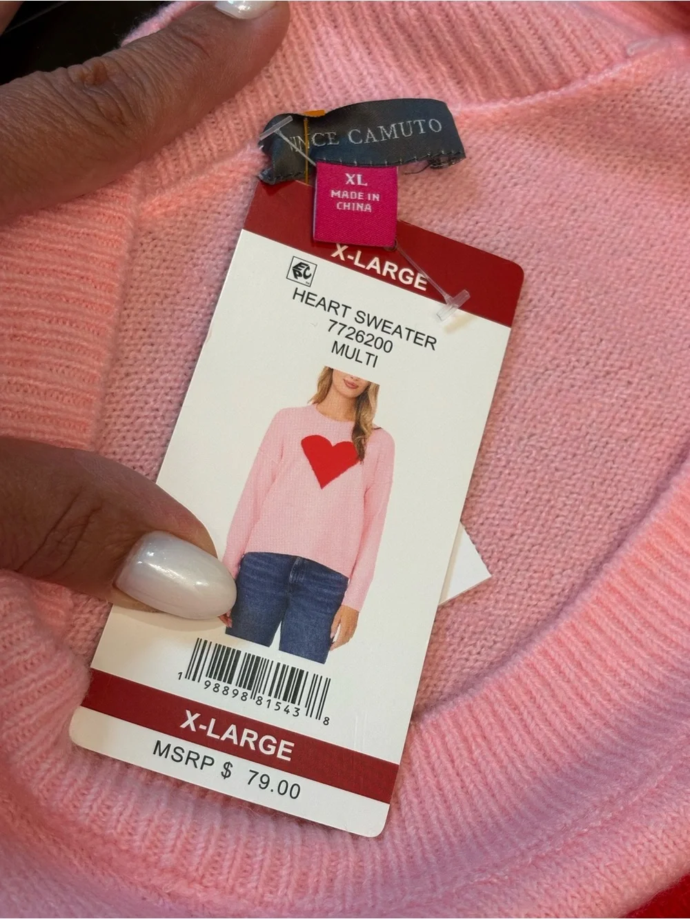 🆕🎉NWT Vince Camuto Pink Sweater with Red Heart - Picture 5 of 8